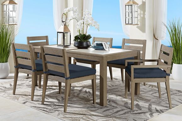 Lake Tahoe Gray 5 Pc Rectangle Outdoor Dining Set with Indigo Cushions