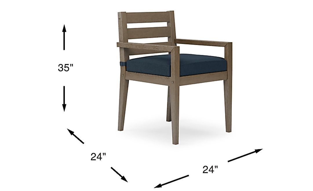 Lake Tahoe Gray Outdoor Arm Chair with Indigo Cushion