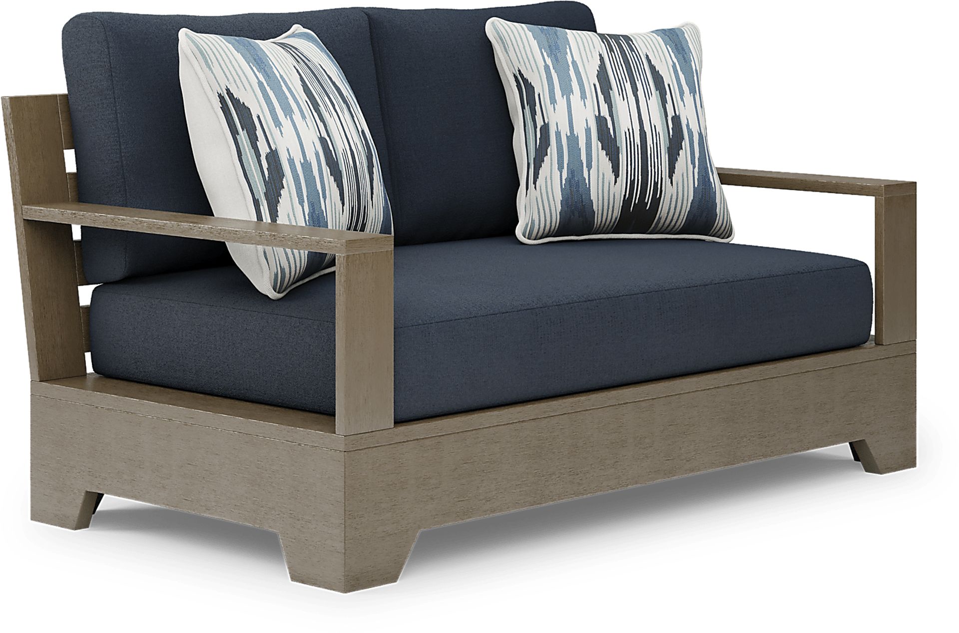 Lake Tahoe Gray 4 Pc Outdoor Loveseat Seating Set with Indigo Cushions - Image 3