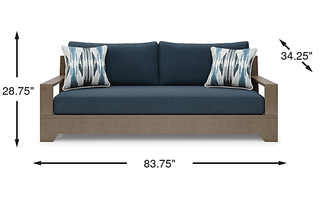 Lake Tahoe Gray Outdoor Sofa with Indigo Cushions