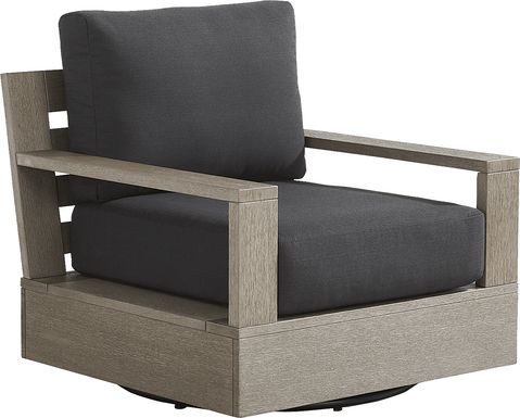 Lake Tahoe Gray Outdoor Swivel Chair with Charcoal Pillows