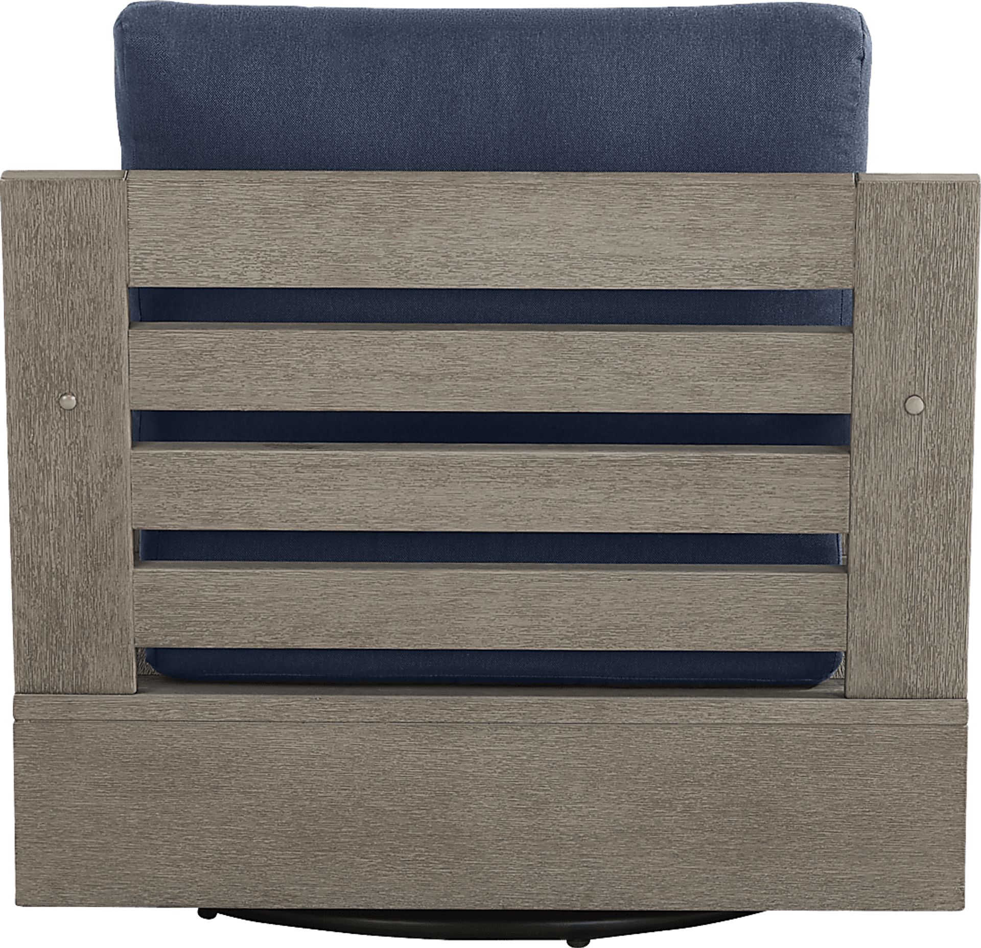 Lake Tahoe Gray Outdoor Swivel Chair with Indigo Pillows - Image 3