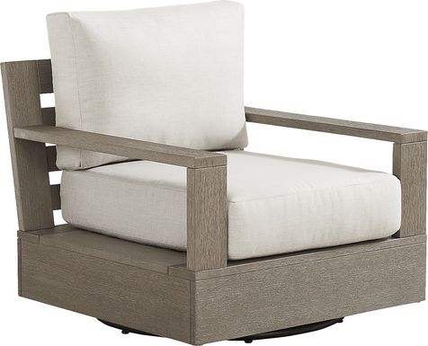 Lake Tahoe Gray Outdoor Swivel Chair with Seagull Pillows