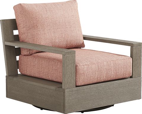 Lake Tahoe Gray Outdoor Swivel Chair with Terracotta Pillows