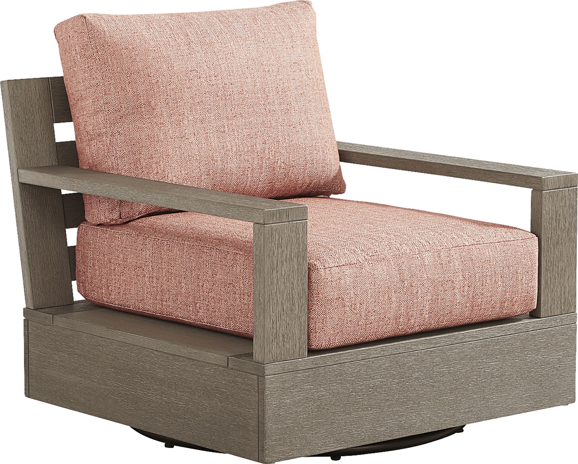 Lake Tahoe Gray Outdoor Swivel Chair with Terracotta Pillows - Image 1