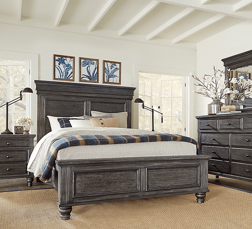 Lake Town 5 Pc Gray King Bedroom Set With Mirror, 3 Pc King Panel Bed ...