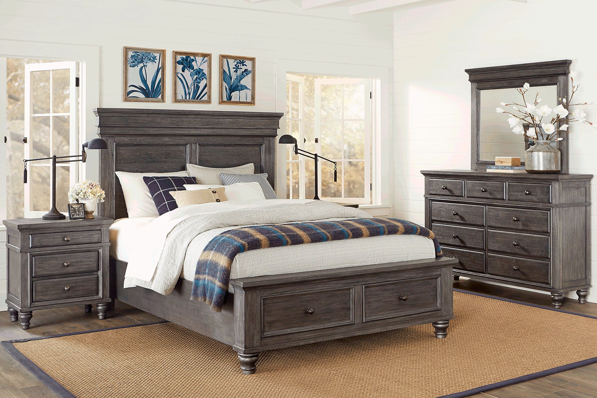 Lake Town Gray 5 Pc Queen Panel Bedroom with Storage - Image 2
