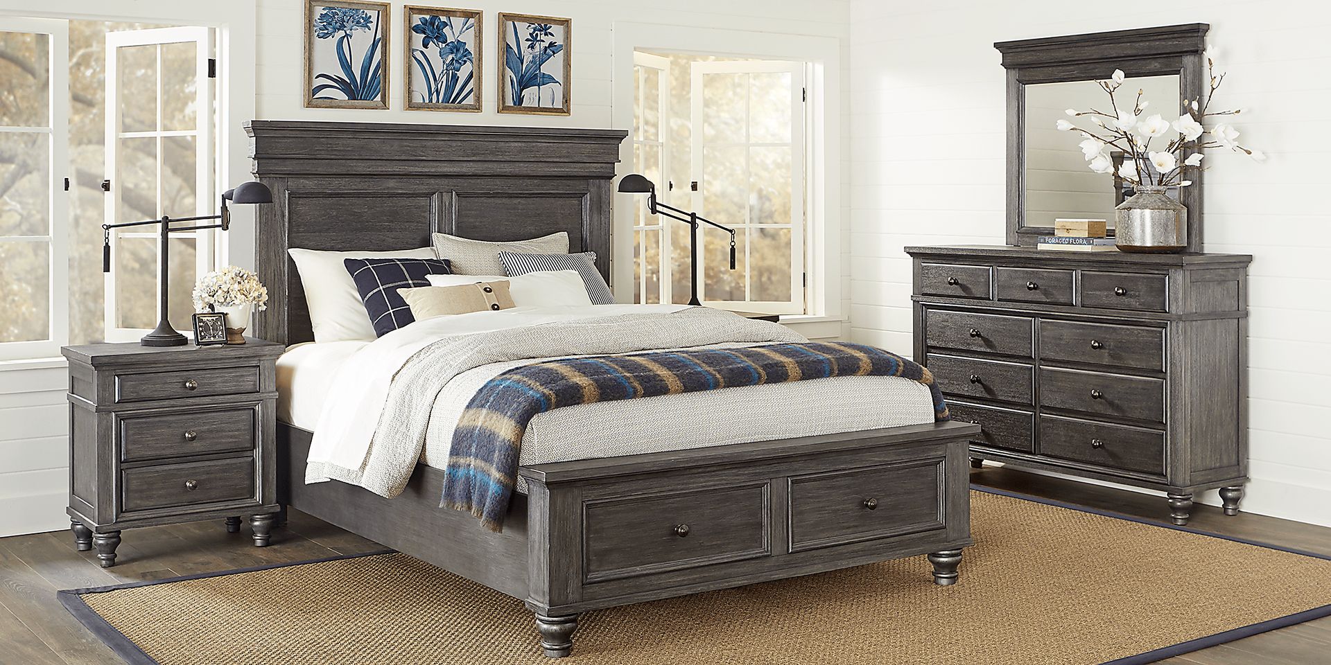 Lake Town 7 Pc Gray King Bedroom Set With Dresser, Mirror 