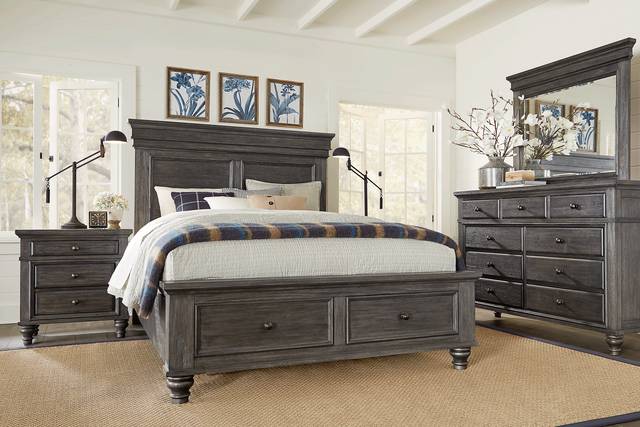 Lake Town Gray 7 Pc Queen Panel Bedroom with Storage - Thumbnail - Image 1