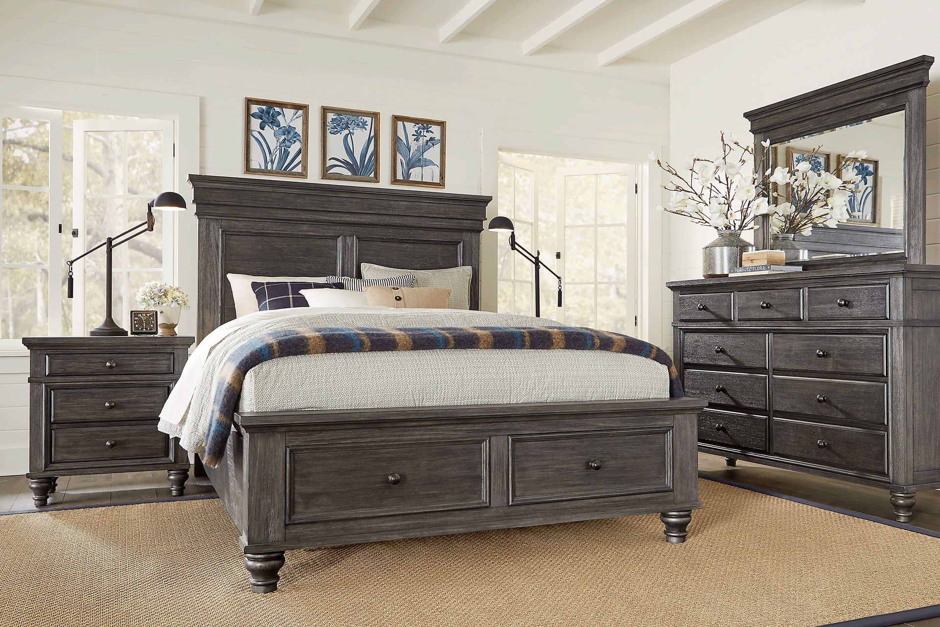Lake Town Gray 7 Pc Queen Panel Bedroom with Storage - Image 1