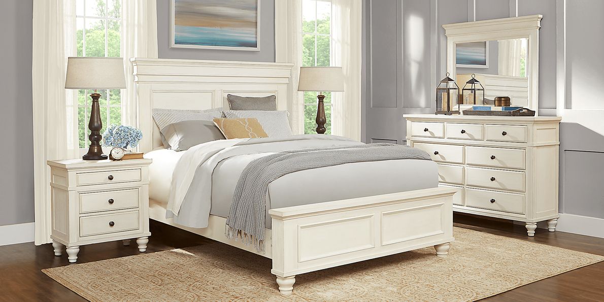 Lake Town 5 Pc OffWhite Light Wood,White King Bedroom Set With Mirror
