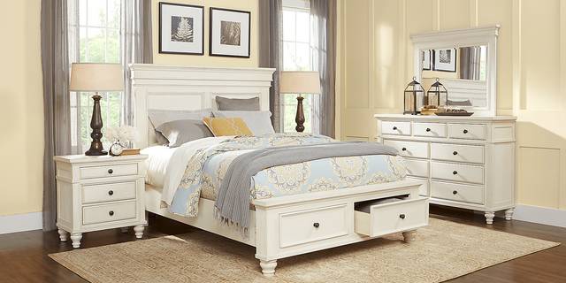Lake Town Off-White 7 Pc King Panel Bedroom with Storage - Thumbnail - Image 2