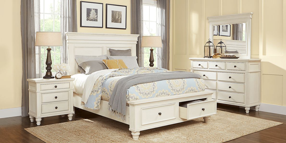 Lake Town Off-White 7 Pc Queen Panel Bedroom with Storage