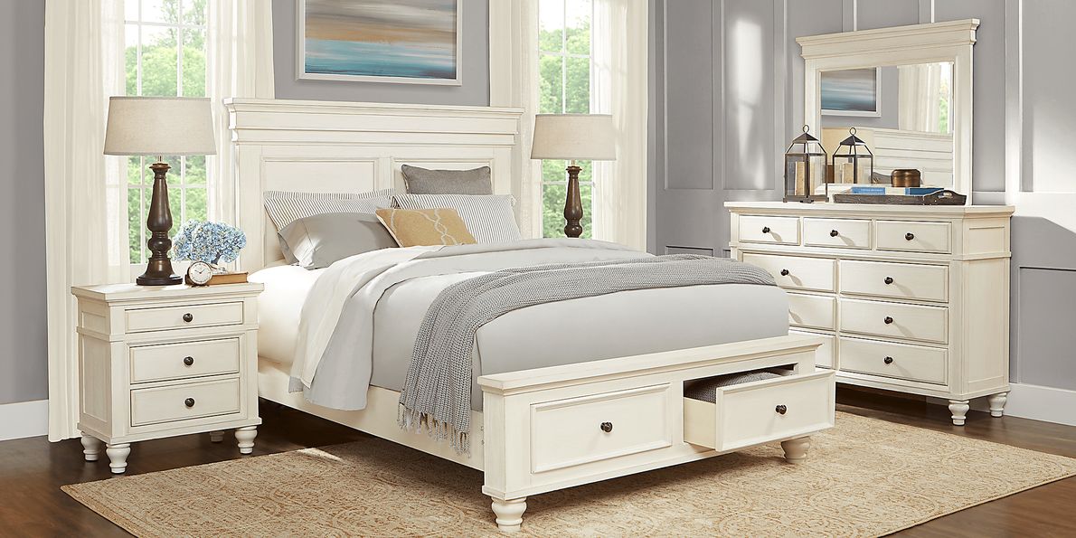 Lake Town Off-White 7 Pc Queen Panel Bedroom with Storage