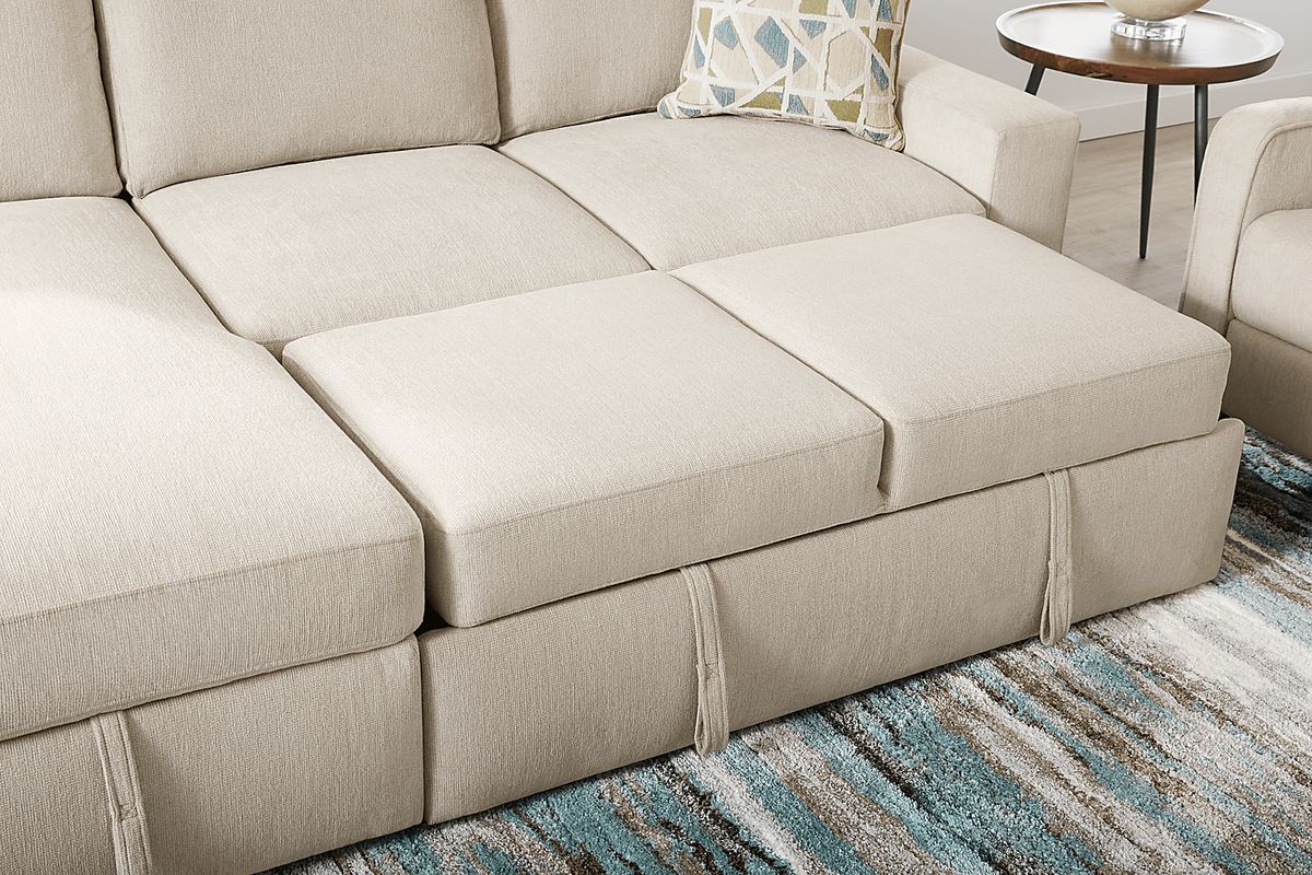Laken Almond Beige Woven 2 Pc Sleeper Sectional | Rooms to Go