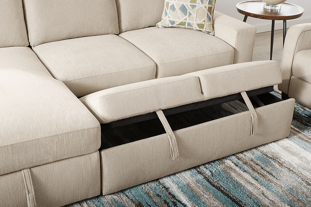 Laken Almond Beige Woven 2 Pc Sleeper Sectional | Rooms to Go
