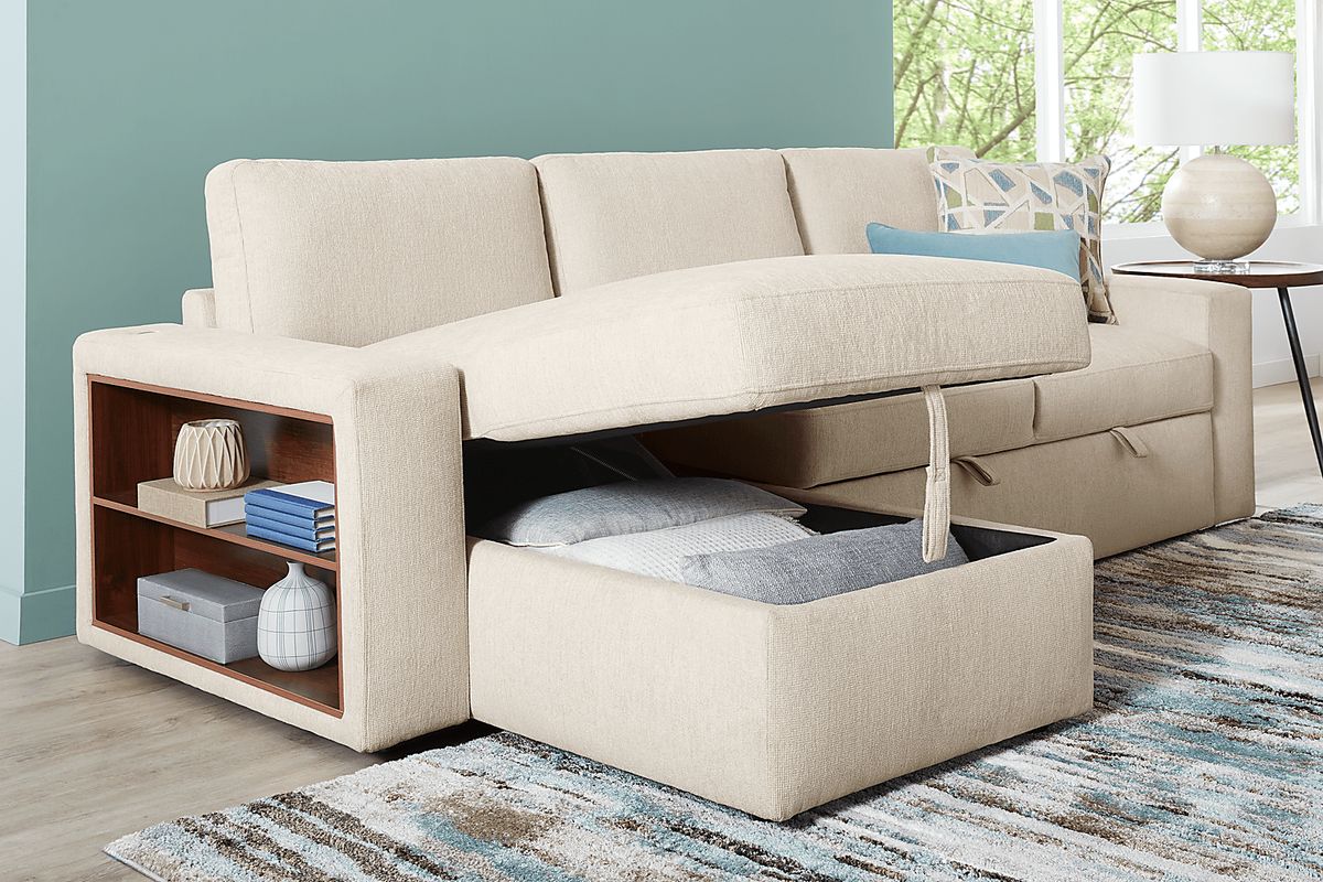 Laken Almond Beige Woven 2 Pc Sleeper Sectional | Rooms to Go