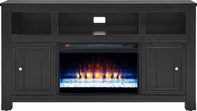 Lakeside Cottage Black 64 In. Console with Electric Fireplace