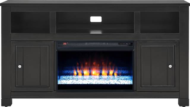 Lakeside Cottage Black 64 In. Console with Electric Fireplace - Thumbnail - Image 1