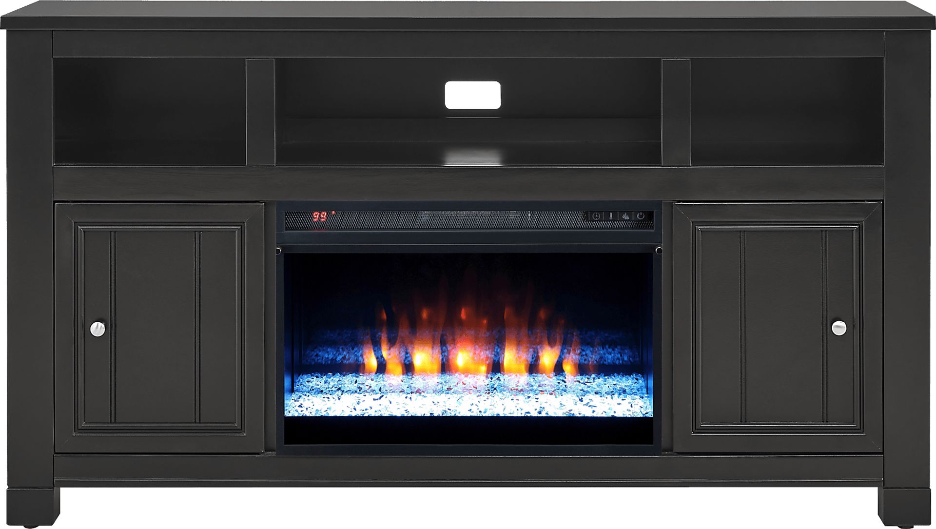 Lakeside Cottage Black 64 In. Console with Electric Fireplace - Image 1