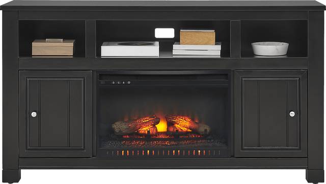 Lakeside Cottage Black 64 In. Console with Electric Log Fireplace - Thumbnail - Image 2