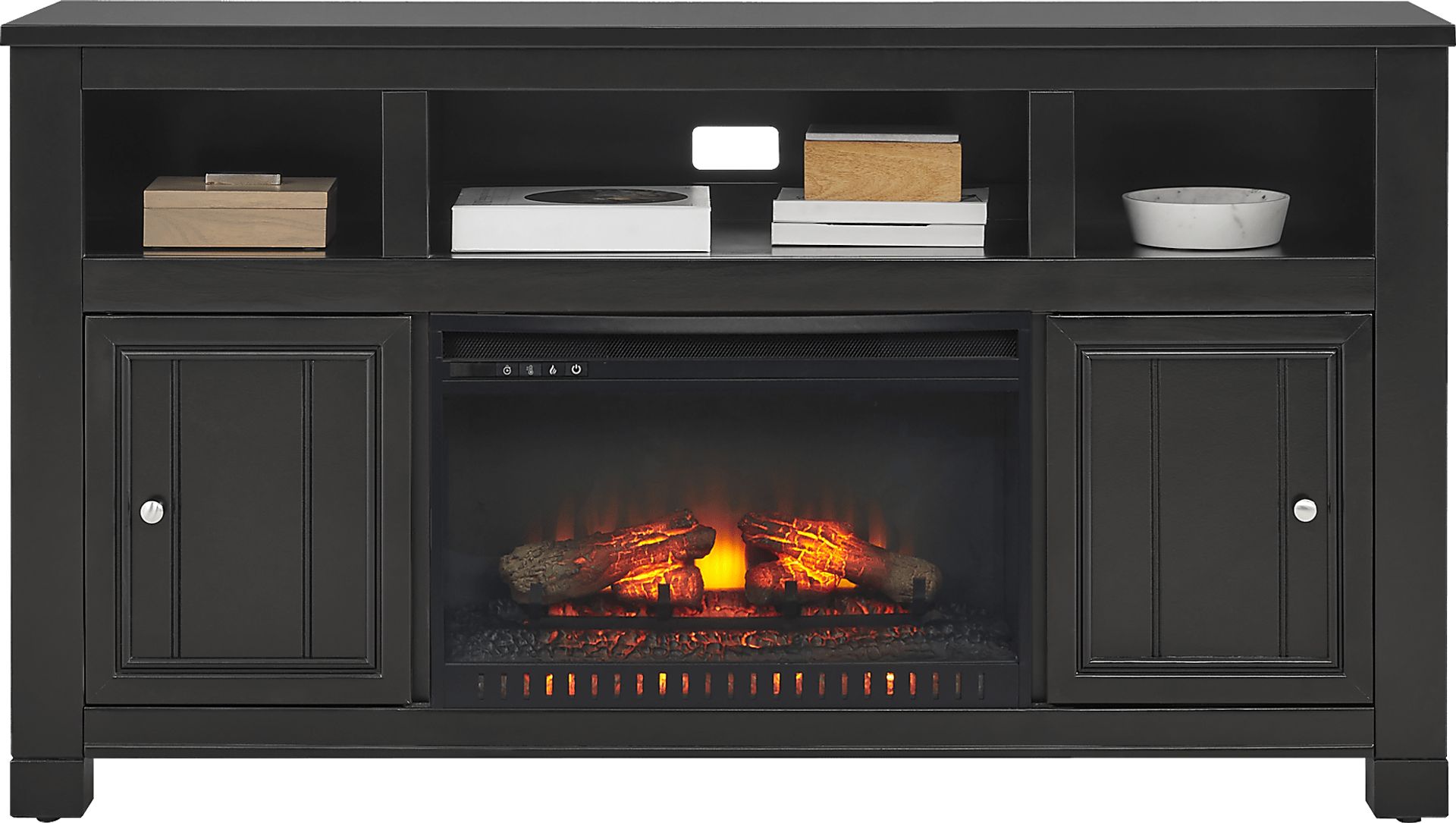 Lakeside Cottage Black 64 In. Console with Electric Log Fireplace - Image 2