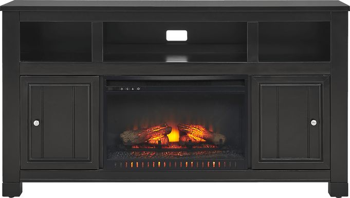 Lakeside Cottage Black 64 In. Console with Electric Log Fireplace