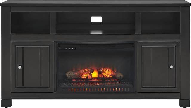 Lakeside Cottage Black 64 In. Console with Electric Log Fireplace - Thumbnail - Image 1