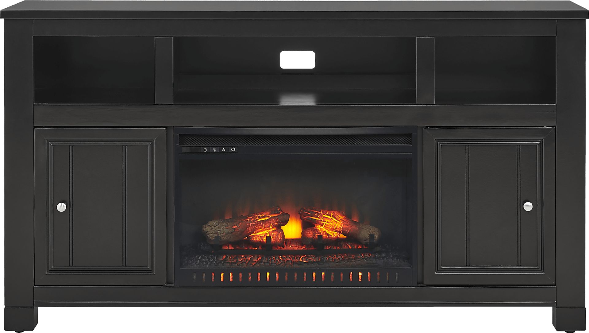 Lakeside Cottage Black 64 In. Console with Electric Log Fireplace - Image 1