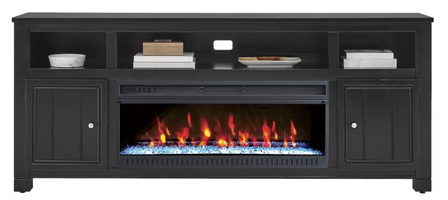Lakeside Cottage Black 84 In. Console with Electric Fireplace - Thumbnail - Image 2