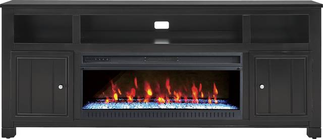 Lakeside Cottage Black 84 In. Console with Electric Fireplace - Thumbnail - Image 1