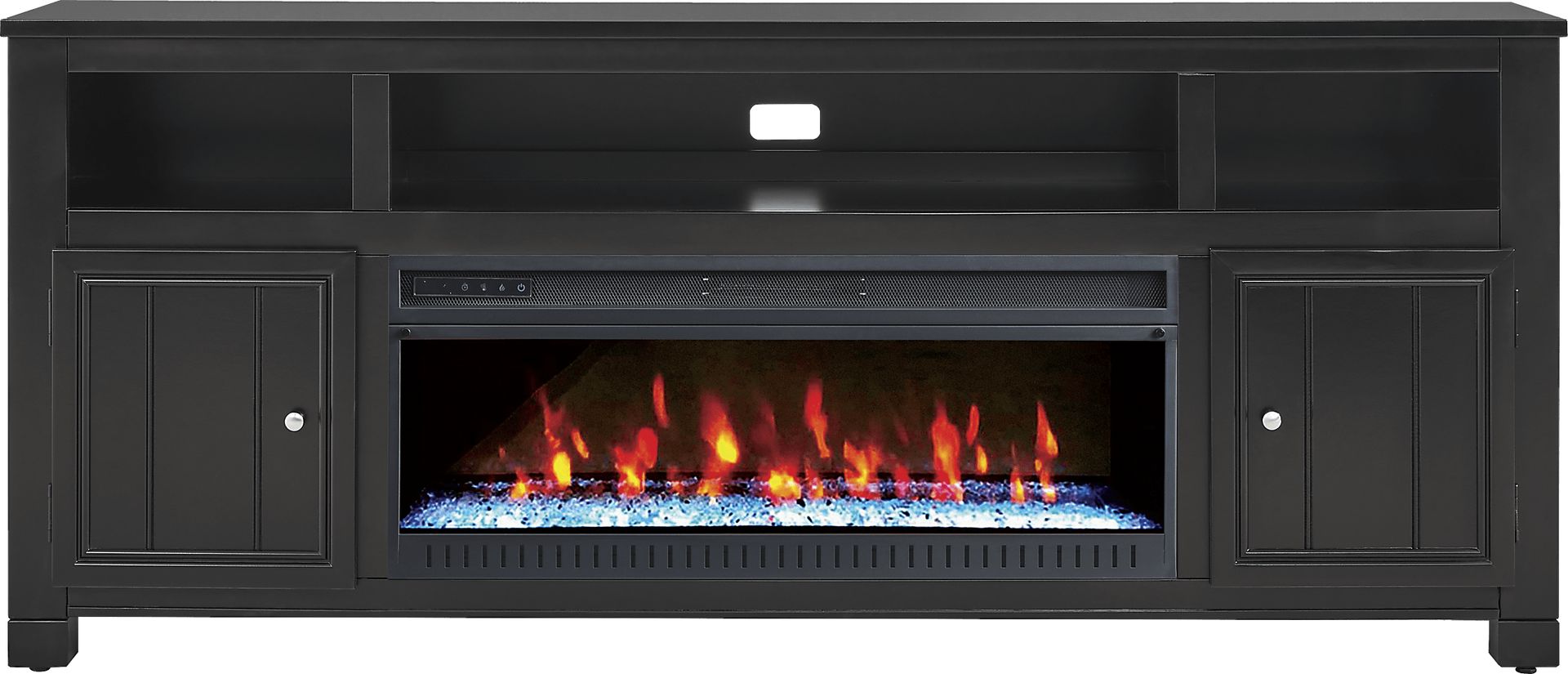Lakeside Cottage Black 84 In. Console with Electric Fireplace - Image 1