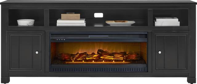 Lakeside Cottage Black 84 In. Console with Electric Log Fireplace - Thumbnail - Image 2