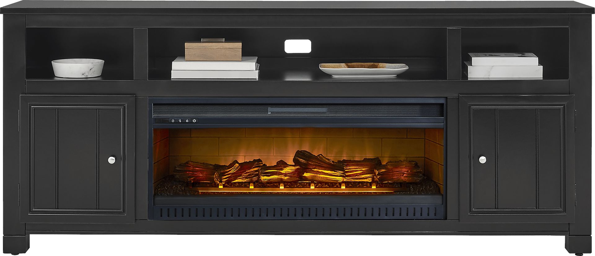 Lakeside Cottage Black 84 In. Console with Electric Log Fireplace - Image 2