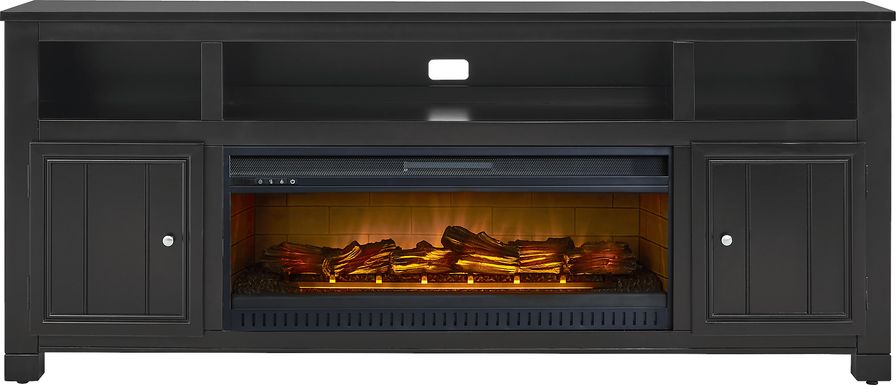 Lakeside Cottage Black 84 In. Console with Electric Log Fireplace