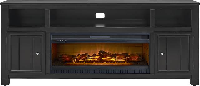 Lakeside Cottage Black 84 In. Console with Electric Log Fireplace - Thumbnail - Image 1