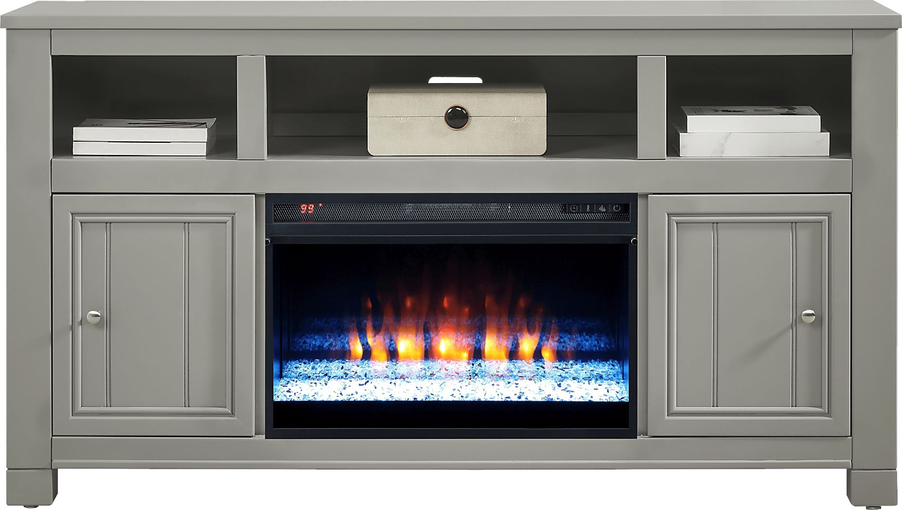 Lakeside Cottage Gray 64 in. Console With Crystal Firebox | Rooms