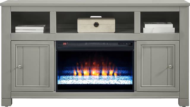 Lakeside Cottage Gray 64 In. Console with Electric Fireplace - Thumbnail - Image 2