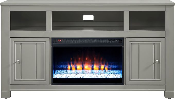 Lakeside Cottage Gray 64 In. Console with Electric Fireplace