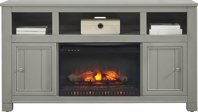 Lakeside Cottage Gray 64 In. Console with Electric Log Fireplace - Thumbnail - Image 2