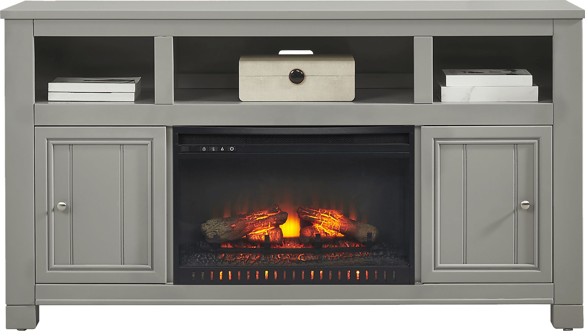 Lakeside Cottage Gray 64 In. Console with Electric Log Fireplace - Image 2