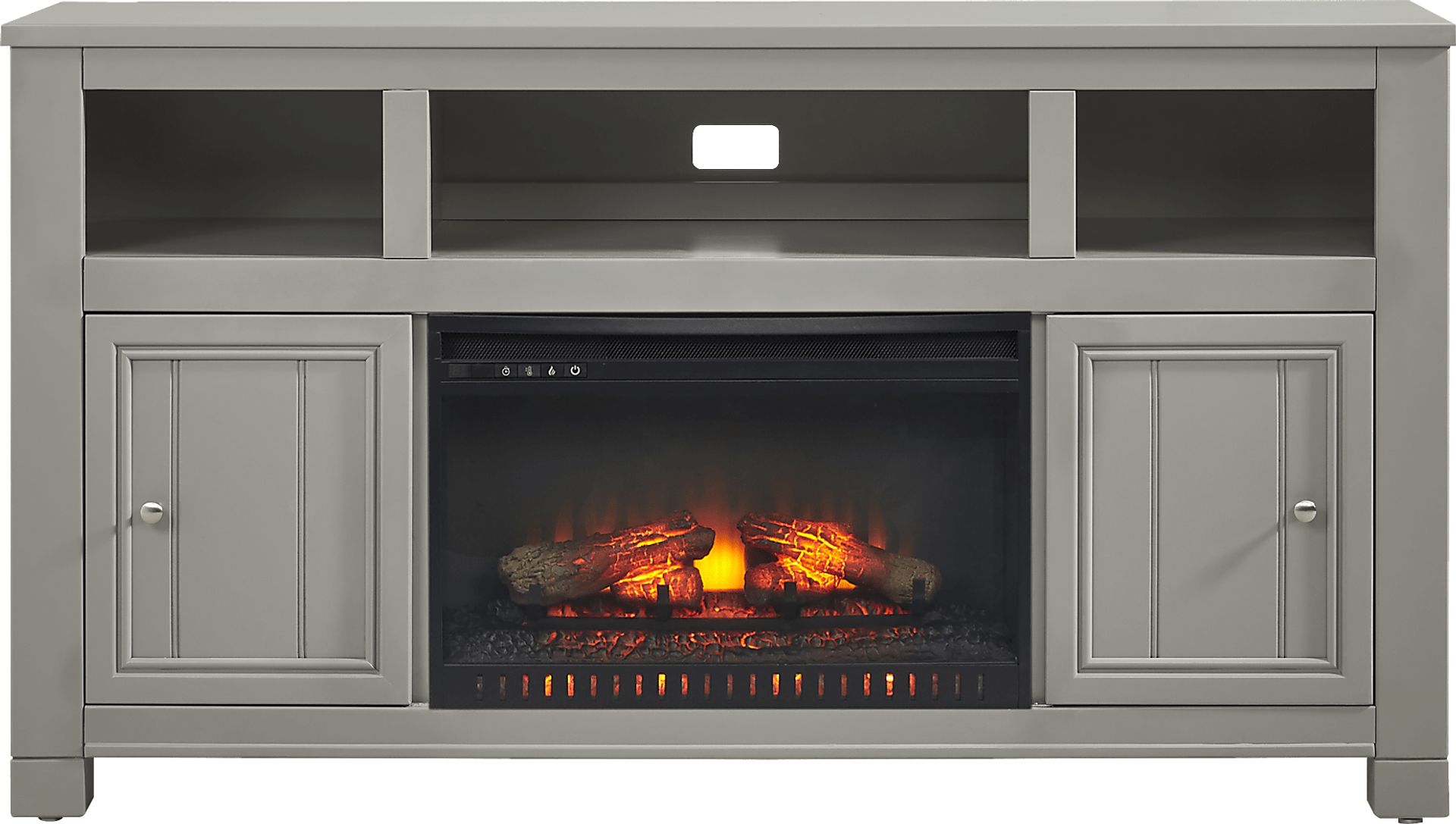 Lakeside Cottage Gray 64 In. Console with Electric Log Fireplace - Image 1