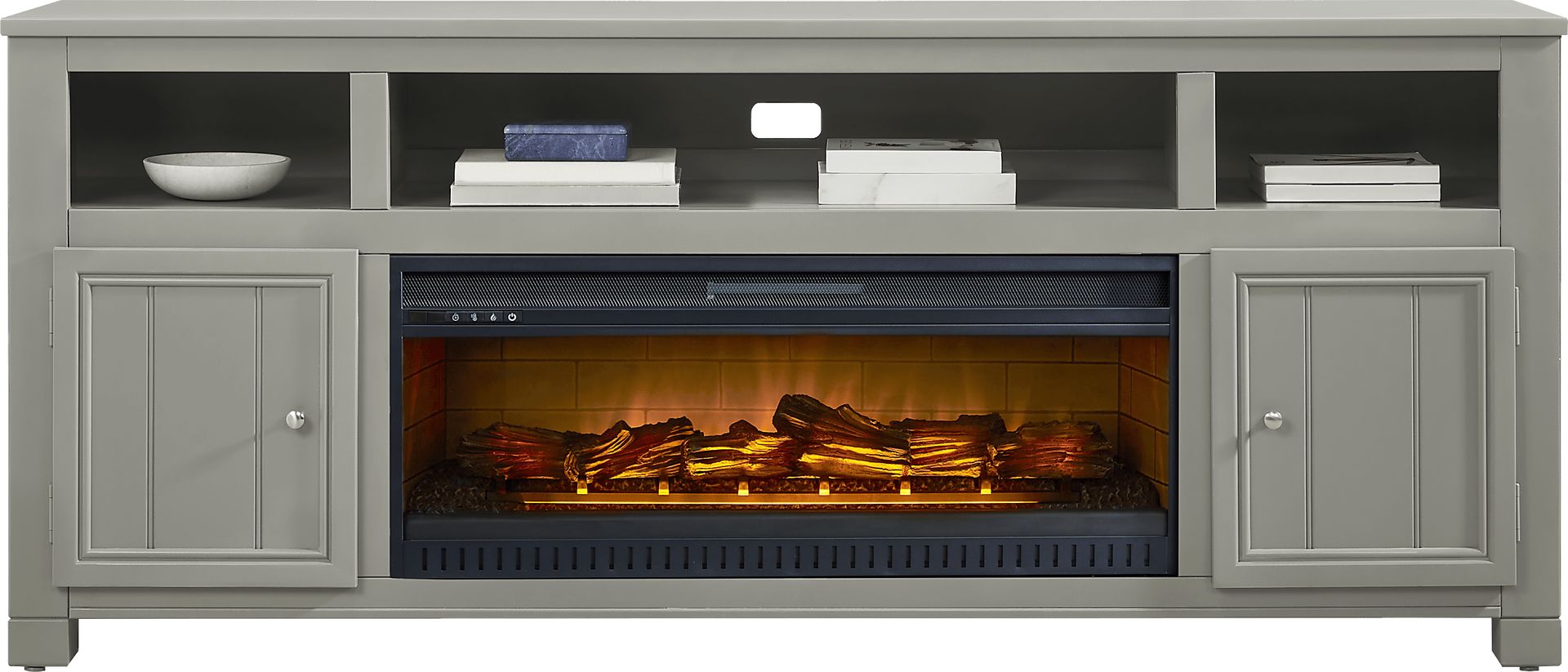 Lakeside Cottage Gray 84 In. Console with Electric Log Fireplace - Image 2