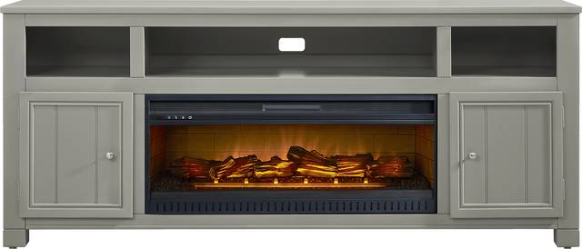 Lakeside Cottage Gray 84 In. Console with Electric Log Fireplace - Thumbnail - Image 1