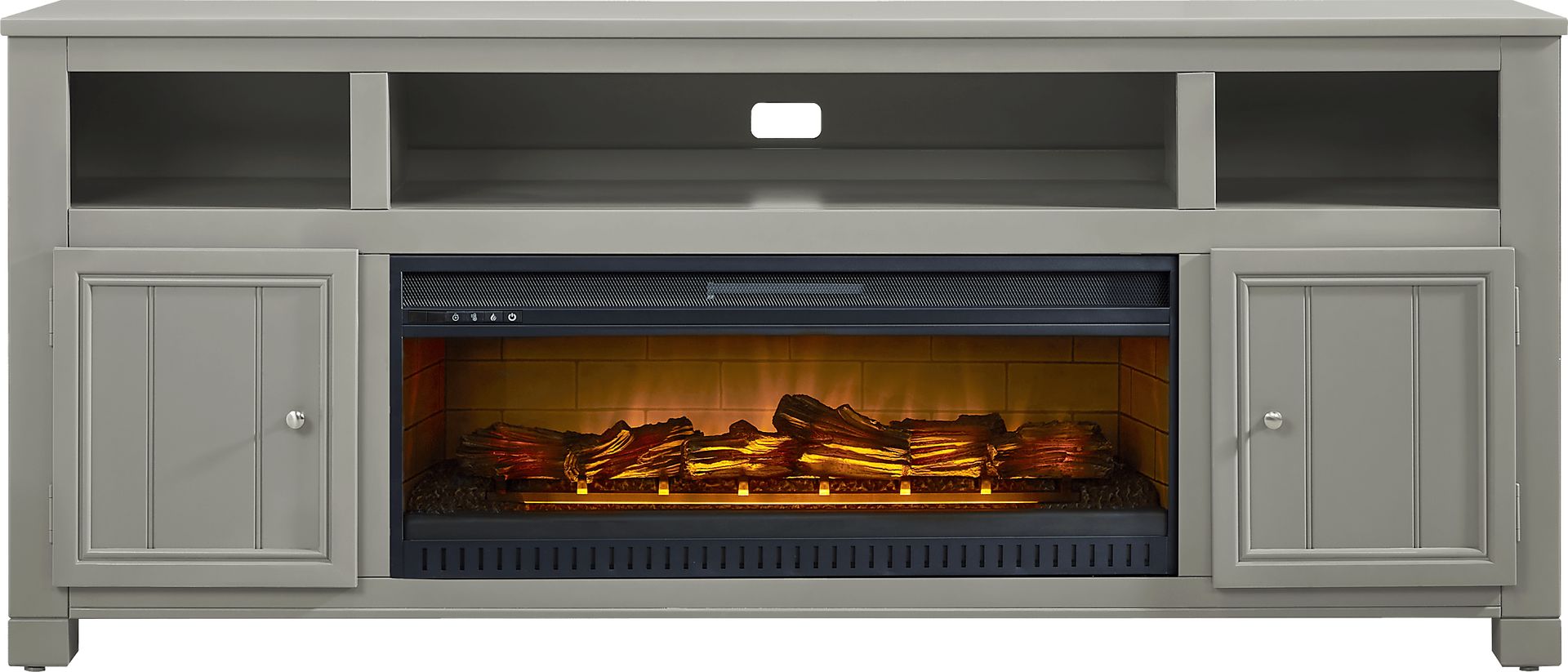 Lakeside Cottage Gray 84 In. Console with Electric Log Fireplace - Image 1