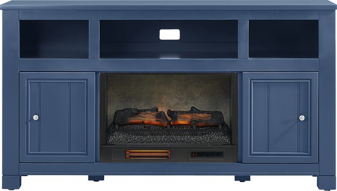 Lakeside Cottage Navy 64 In. Console with Electric Log Fireplace