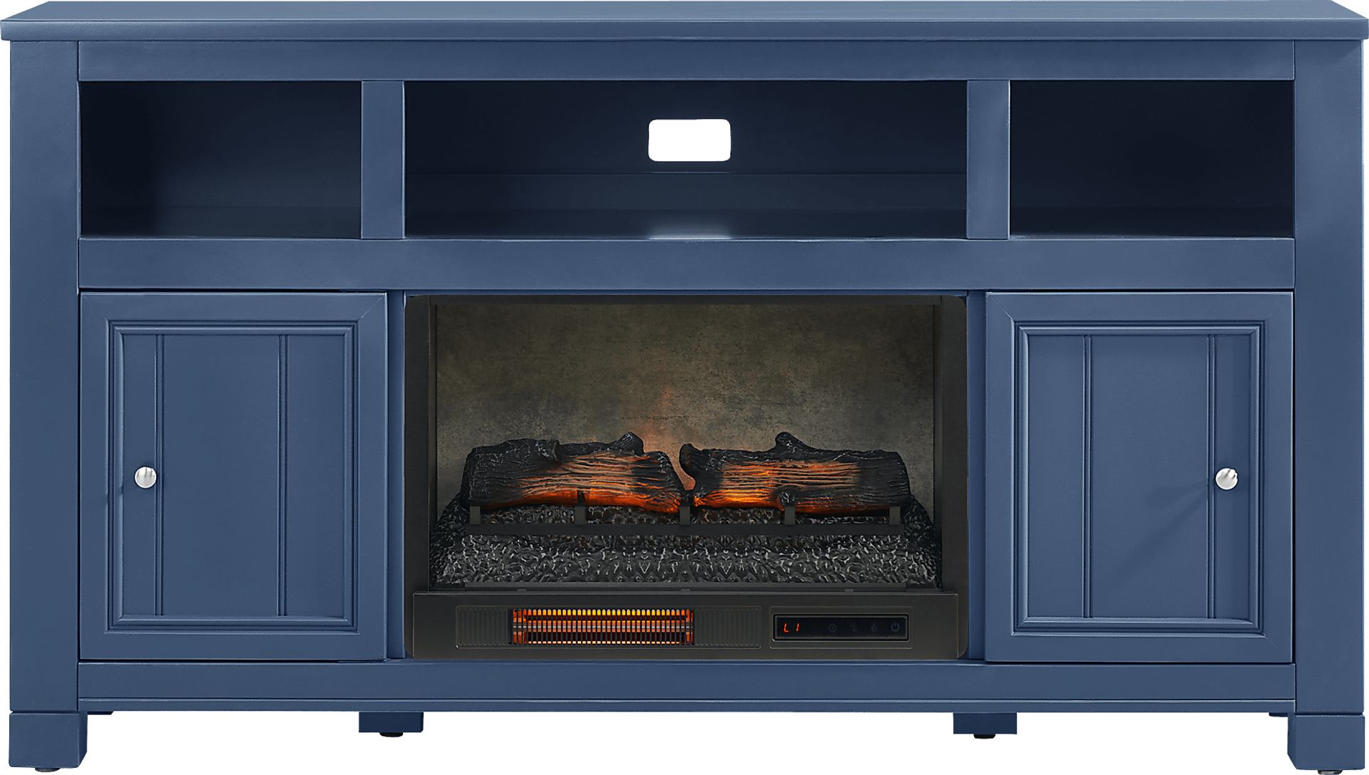Lakeside Cottage Navy 64 In. Console with Electric Log Fireplace - Image 1