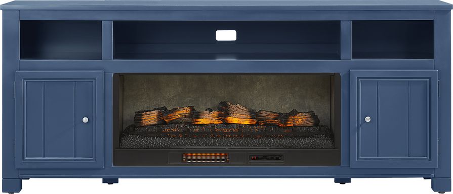 Lakeside Cottage Navy 84 In. Console with Electric Log Fireplace