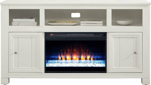 Lakeside Cottage White 64 In. Console with Electric Fireplace - Thumbnail - Image 2