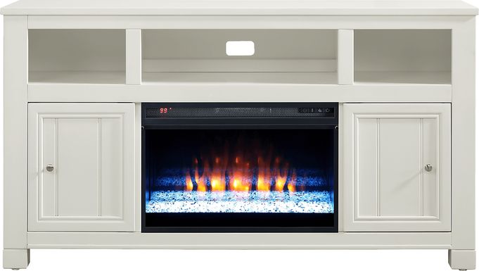 Lakeside Cottage White 64 In. Console with Electric Fireplace